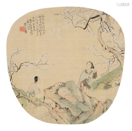 黄山寿（1855～1919） 赏梅双美 镜片 设色绢本