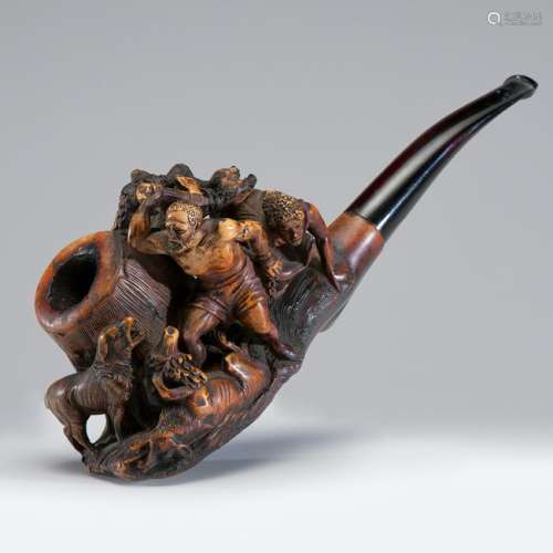 Intricately Carved Meerschaum Pipe Depicting Escaped