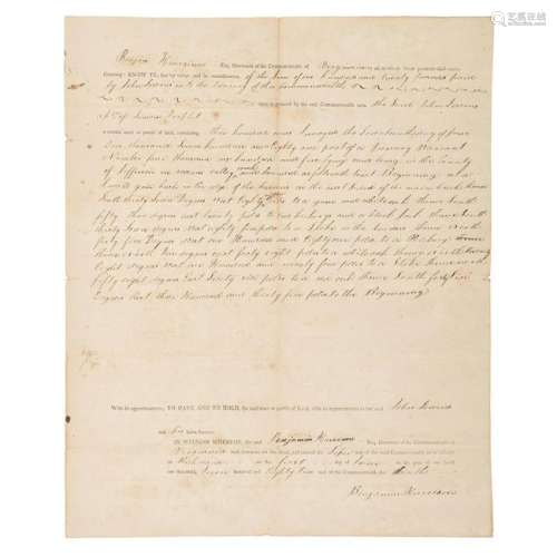 Benjamin Harrison V Signed Document as Governor of the