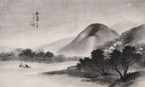 吴石僊（1845～1916） 烟雨图 镜片 设色纸本