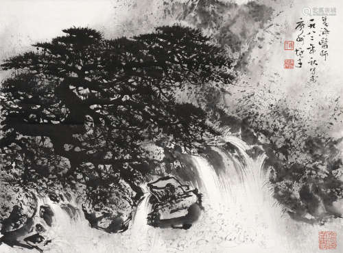 黎雄才（1910～2001） 松壑飞泉 立轴 设色纸本