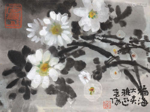 霍春阳（b.1946） 菊花图 立轴 设色纸本