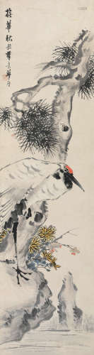 朱梦庐（1826～1900） 鹤松延年 镜片 设色纸本
