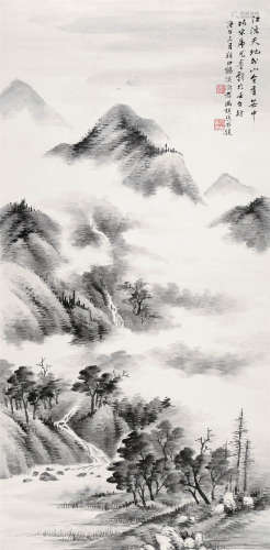 冯超然（1882～1954） 清溪白云 立轴 设色纸本