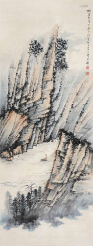 黄君璧（1898～1991） 峡中景色 立轴 设色纸本