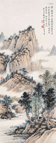 黄君璧（1898～1991） 轻烟远峰 立轴 设色纸本