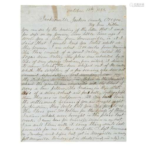 Great Early West Letter from Oregon, October 12, 1859,