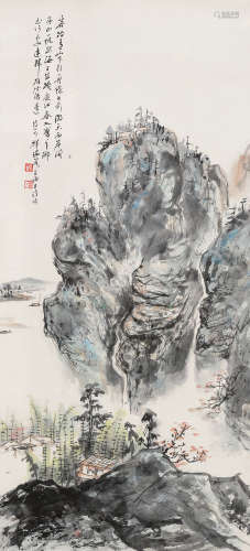 晏济元（1901～2011） 青山观瀑 镜片 设色纸本