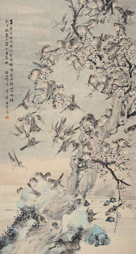 赵如虎（？～1917） 梅雀争春 立轴 设色纸本