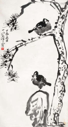 丁衍庸（1902～1978） 松石双栖 立轴 水墨纸本