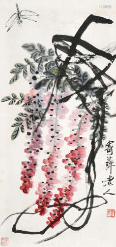 齐白石（1864～1957） 紫藤蜻蜓 立轴 设色纸本
