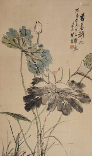 符翕（1840～1902） 香盈湖水 立轴 设色绢本