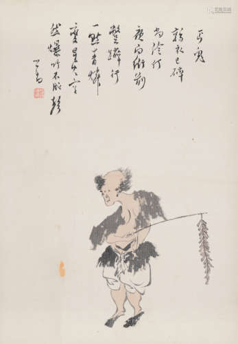 溥儒（1896～1963） 丐鬼放爆竹 镜片 设色绢本