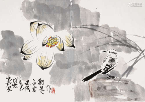 刘旦宅（1931～2011） 荷塘翠鸟 镜片 设色纸本