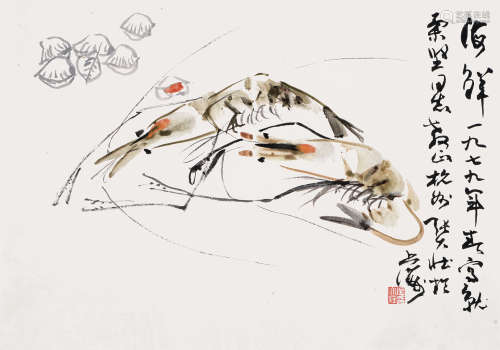 张大壮（1903～1980） 海鲜 镜片 设色纸本