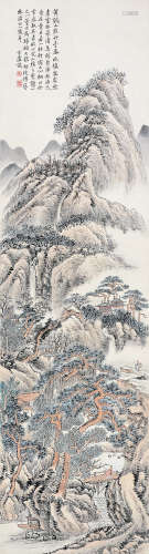 沈塘（1865～1921） 携杖访友 立轴 设色纸本