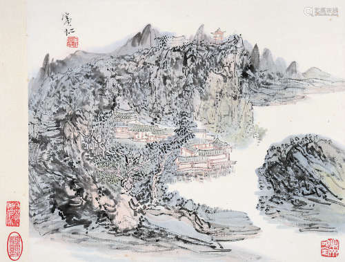 黄宾虹（1865～1955） 松岩水阁 立轴 设色纸本