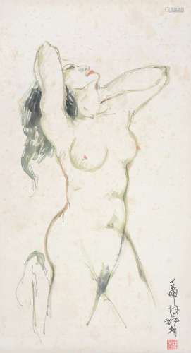 林墉（b.1942） 裸女 镜片 设色纸本