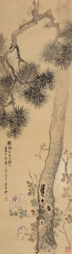 胡公寿（1823～1886） 苍松凌霄 立轴 设色绢本