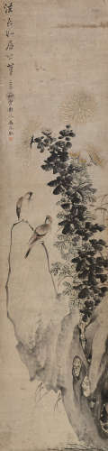 马元驭（1669～1722） 菊雀同声 镜片 设色纸本