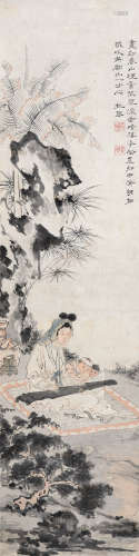 苏六朋（1798～？） 抚琴仕女 立轴 设色纸本