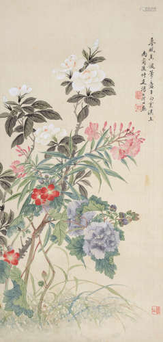 汤世澍（1831～1903） 满园春色 立轴 设色绢本