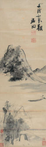 张瑞图（1570～1644） 自弄扁舟 立轴 水墨绫本