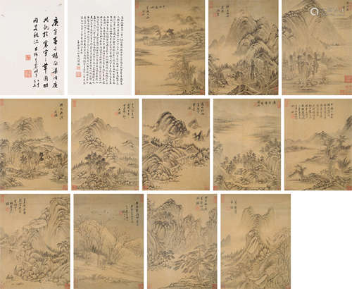 王鉴（1598～1677） 仿古山水册 册页 （十二开） 水墨绢本