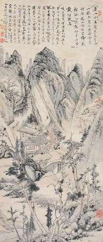 石涛（1630～1724） 松山著书 立轴 设色纸本