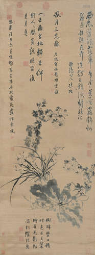 陈道复（1483～1544） 花卉并茂 立轴 水墨绫本