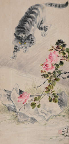 蔡鹤洲（1912～1971） 猫趣图 立轴 设色纸本