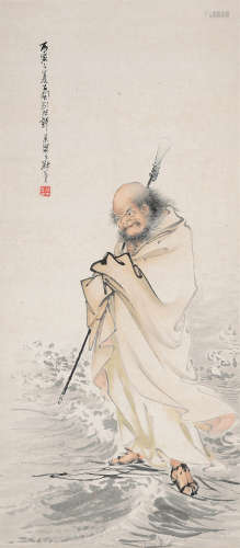 郭梁（1894～1936） 达摩渡江 立轴 设色纸本
