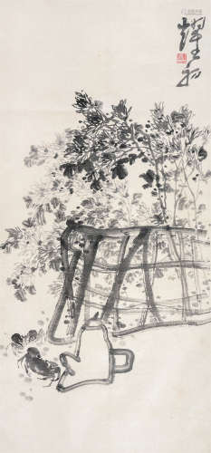 沈耀初（1907～1990） 菊花与蟹 立轴 水墨纸本
