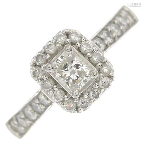 (23156) A platinum diamond ring.Principal diamond estimated weight 0.30ct,