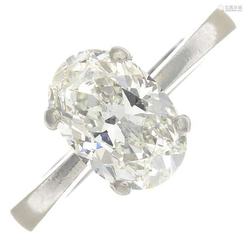 (23339) A platinum single-stone diamond ring.Estimated total diamond weight 1.50cts,