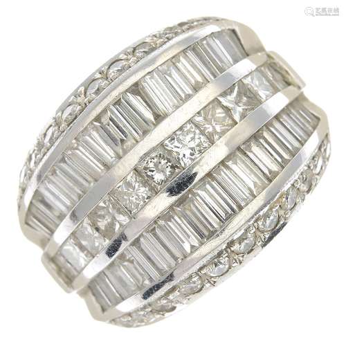 (23349) A diamond dress ring.Estimated total diamond weight 3.85cts.Stamped 14K.Ring size O.