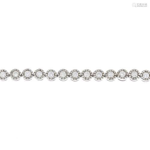 (23681) An 18ct gold diamond line bracelet.Estimated total diamond weight 2.08cts,