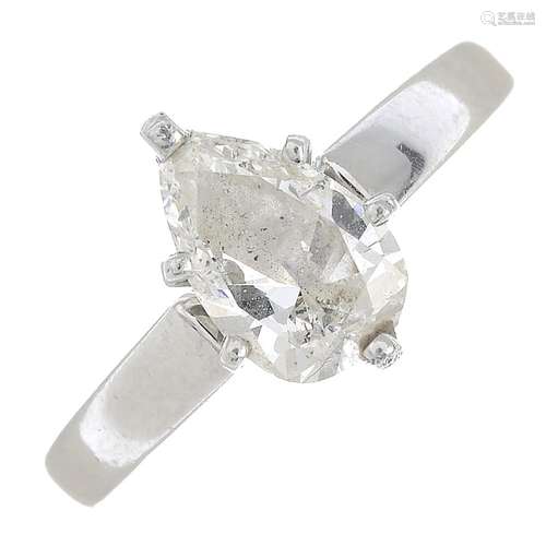 (23855) A pear-shape diamond single-stone ring.Estimated diamond weight 1.20cts,