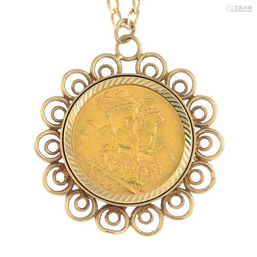 (23860) A full sovereign coin set in a 9ct gold pendant mount,