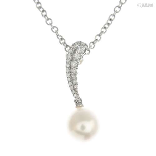 An 18ct gold cultured pearl and diamond pendant,
