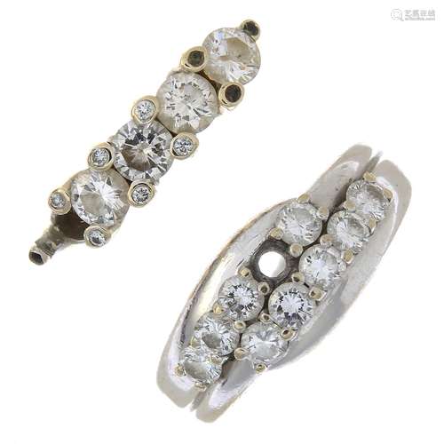 (23880) Two diamond rings.AF.Stamped 750 and 18k.