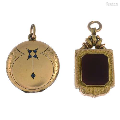 (23911) Two early 20th century gem-set lockets.Lengths 3.8 to 4.4cms.