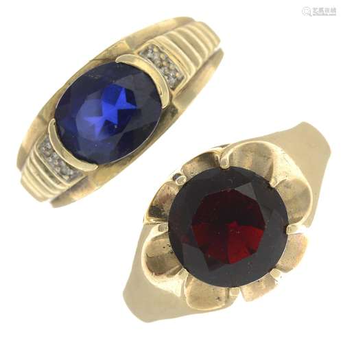 (65297) Two 9ct gold gem-set rings,