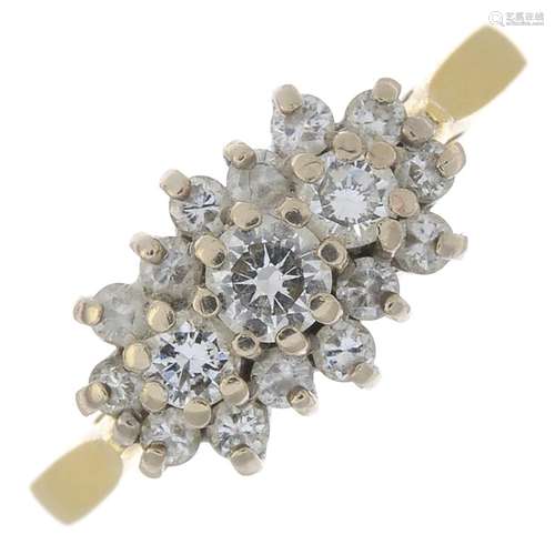 (54852) An 18ct gold diamond cluster ring.Total diamond weight 0.53ct,