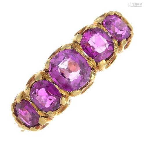 A Burmese pink sapphire five-stone ring.With report 79225-61,