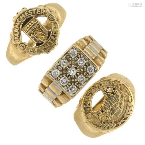 (54878) Four rings, one set with cubic zirconia.Three AF.