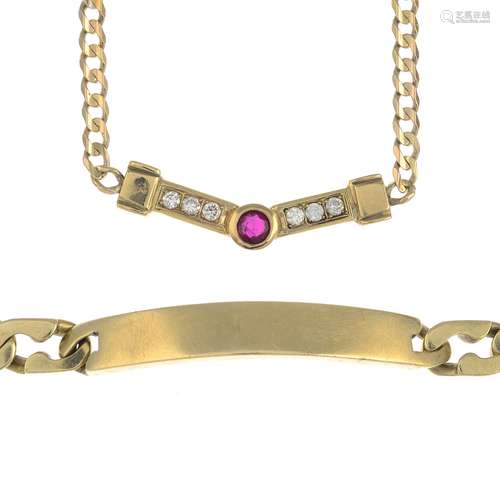 (54979) Two gem-set rings, a gem-set necklace and a bracelet.Total weight 56.3gms.