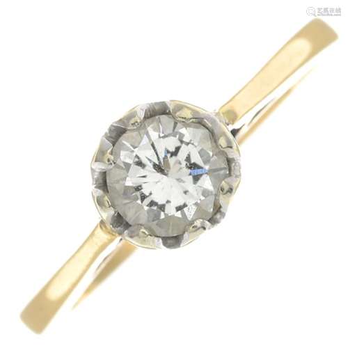 An 18ct gold brilliant-cut diamond single-stone ring.Estimated diamond weight 0.50ct,