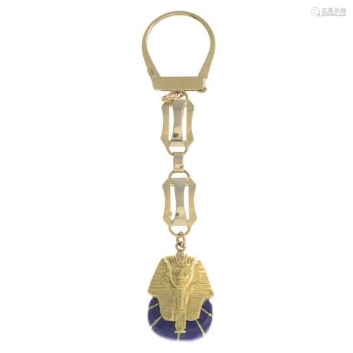 A lapis lazuli Pharaoh key ring.Foreign marks.Length of Pharaoh charm 2.7cms.