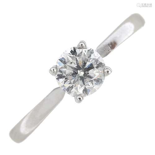 An 18ct gold brilliant-cut diamond single-stone ring.Estimated diamond weight 0.50ct,